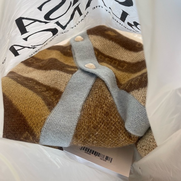 NWT Casablanca Diagonal Logo Cardigan mohair tan knit sweater - Picture 13 of 16